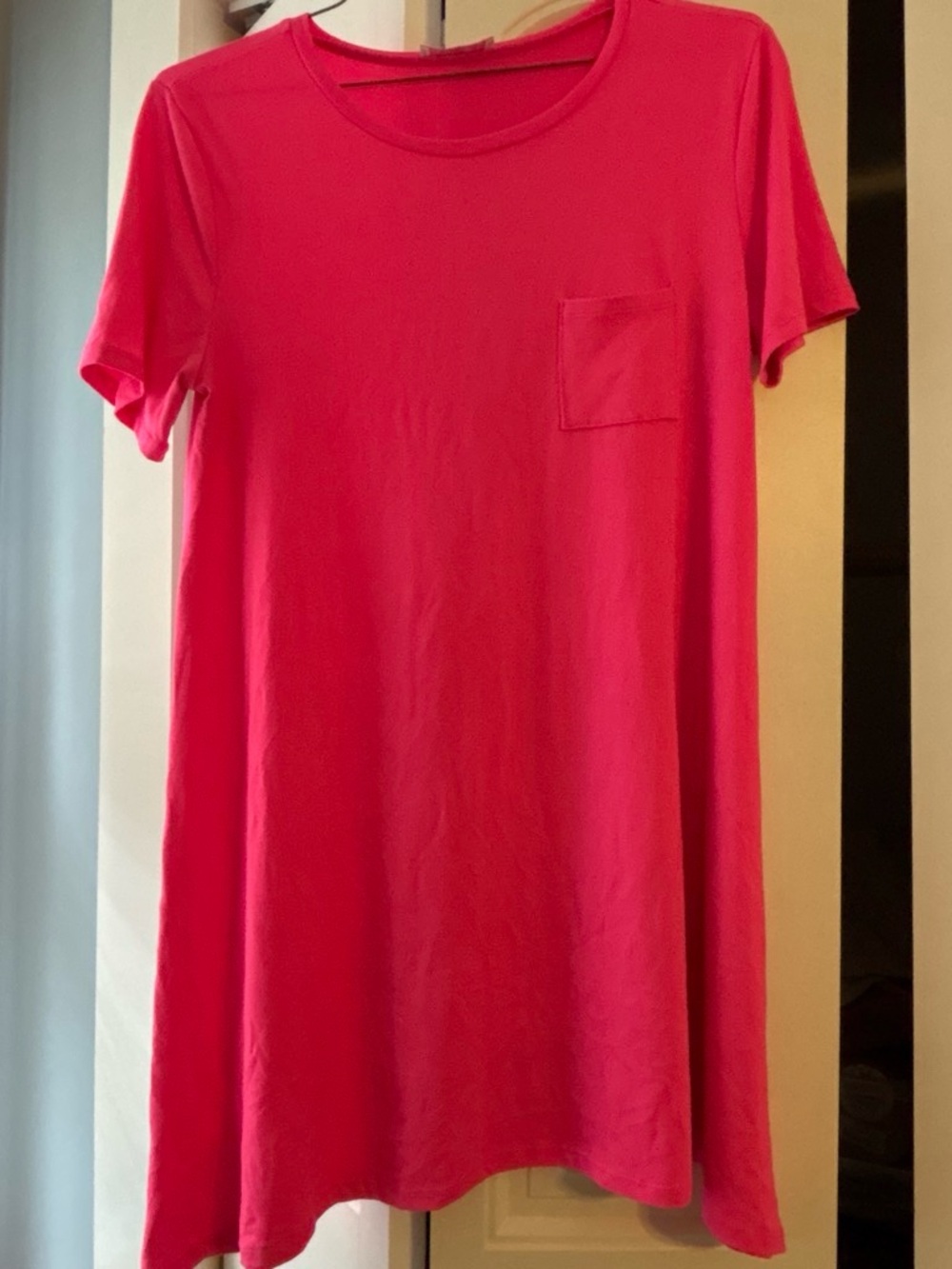 Women's Hot Pink Short Sleeve Midi Dress with Pocket